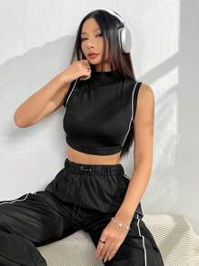 SHEIN EZwear 女士對比色滾邊2入/套 - 黑與白 - 查看 5