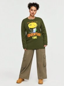 ADVENTURE TIME X SHEIN Plus Cartoon Graphic Round Neck Sweater