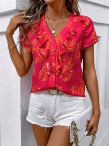 SHEIN Clasi Damski Nadruk w liście Krótki Rękaw Koszula