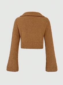 Flirla Khaki Color Short Flare Sleeve Sweater