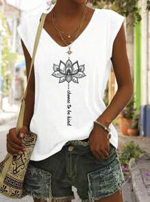 INAWLY 女士碎花印花休闲背心图案T恤女式上衣 - 白色 - 查看 1