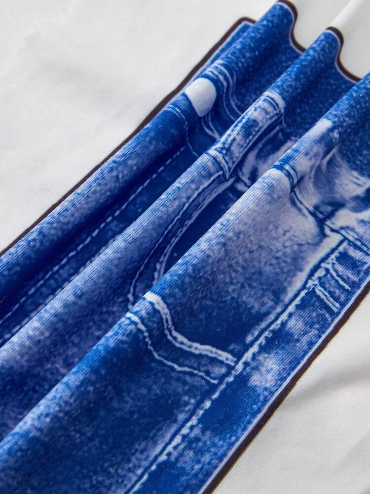 Leggings effet jean taille haute, décontracté