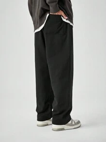 男式休闲纯色斜口袋运动裤 - 黑色 - 查看 2