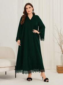 Al Najma Plus Size Women's Lace Patchwork V-Neck Dress
