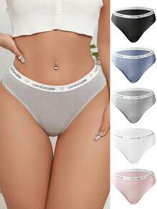 Women's Letter Print Ribbon Thong - Multicolor - View 3