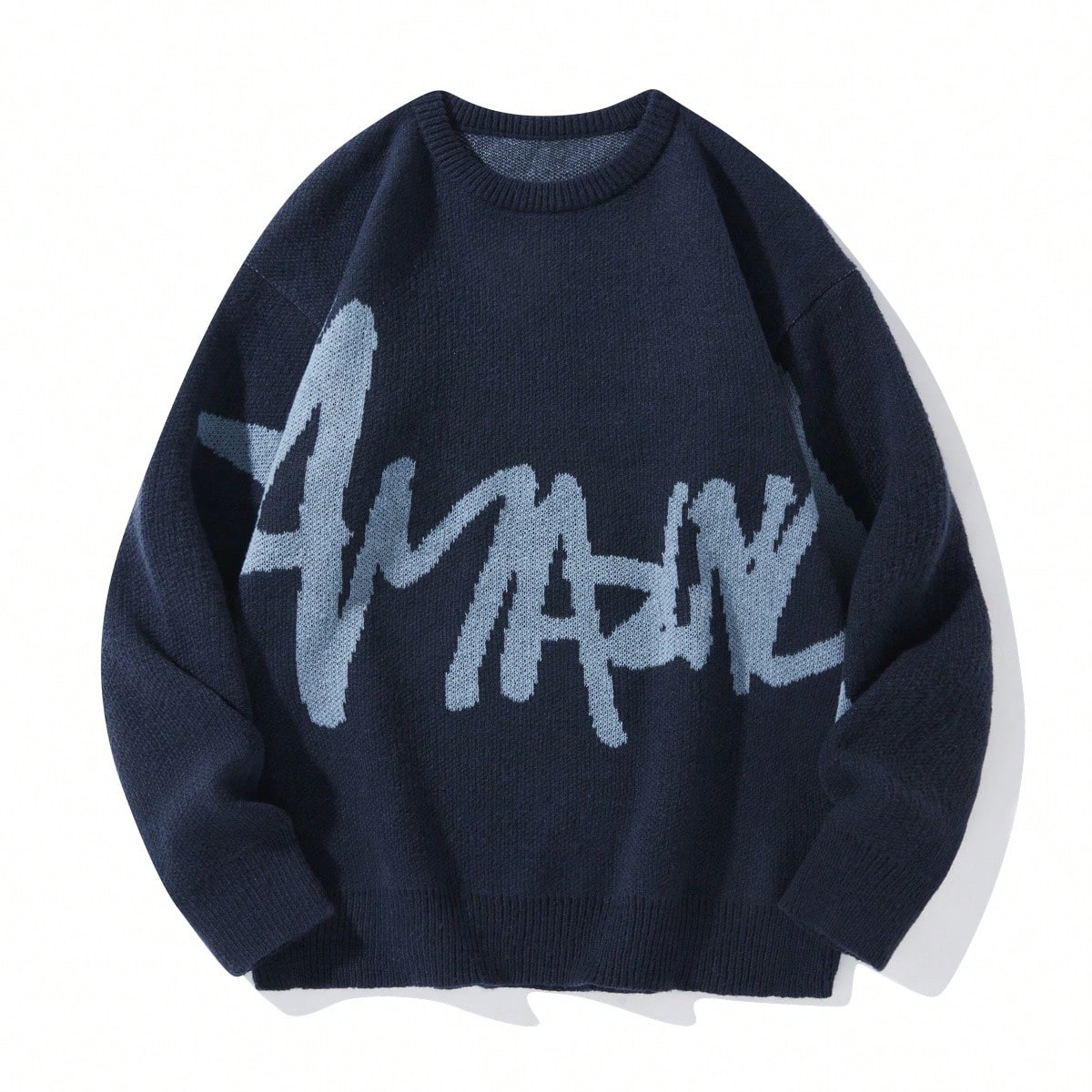 Jersey de cuello redondo con monograma para hombre, para otoño e invierno, parte superior de manga larga