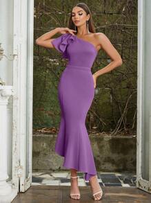 Vestido ajustado elegante de un solo hombro con decoración de moño para el verano - Morado - Ver 1