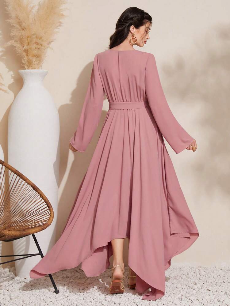 Tie Dyed Pleated Panel Dress With Tassel Decoration