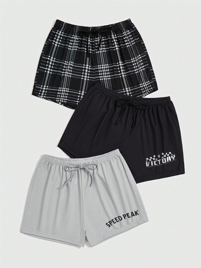 3 Stück/Set Damen Schlafshorts mit elastischem Bund und Buchstaben Aufdruck, für die Schule