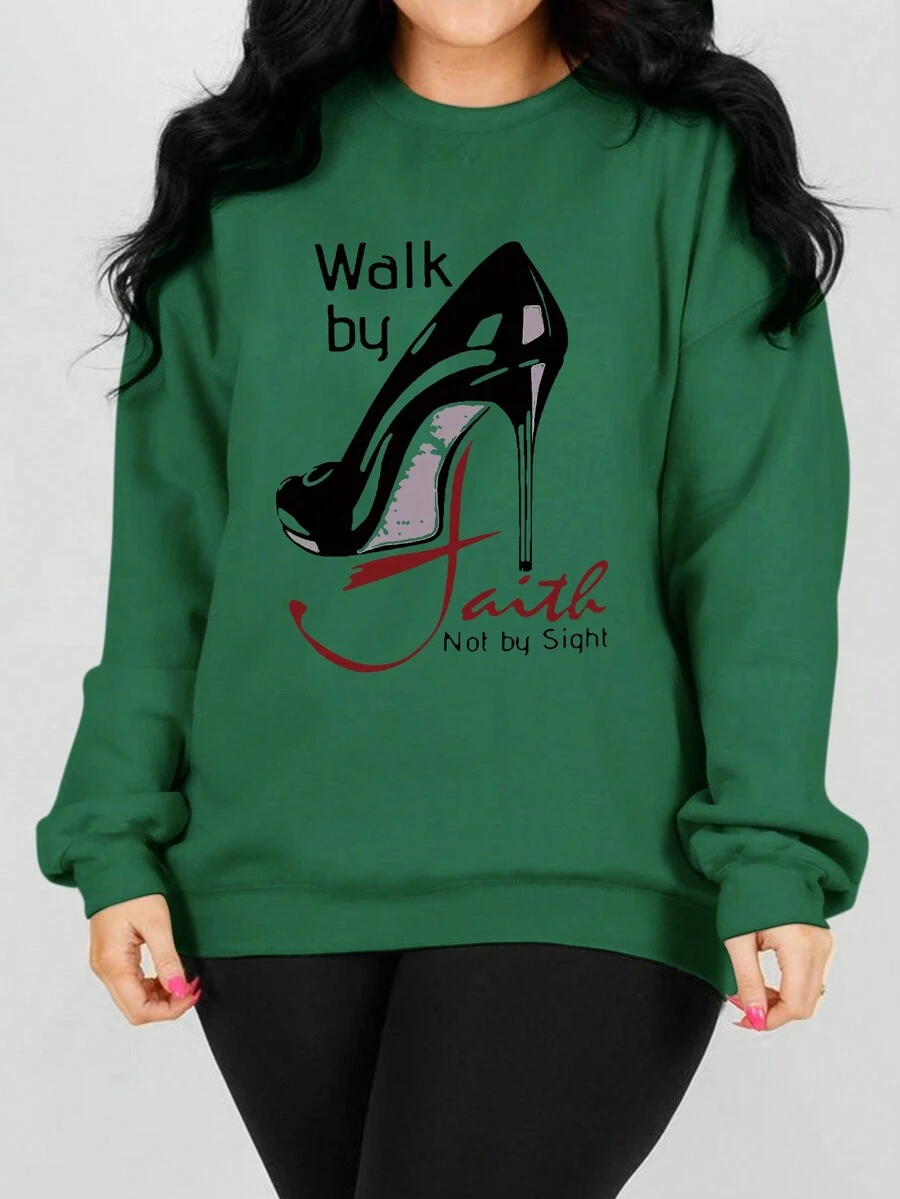 INAWLY 女士高跟鞋和字母印花毛絨運動衫