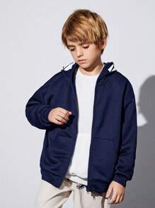 SHEIN 男童休閒帽圖案印花衛衣 - 藏蓝色 - 查看 3