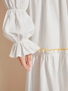 Seusyu Robe À Manches Volantées Et Bordure À Volants Pour Femme - Blanc - Voir 6