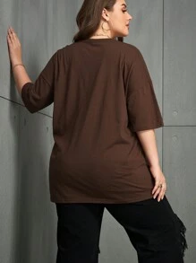 SHEIN Unity 大尺碼女款心型豹紋印花圓領 T 卹 - 巧克力棕 - 查看 2