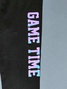 SHEIN Tween Boy 反光游戏手柄和字母图案贴身睡衣套装 - 黑色 - 查看 4