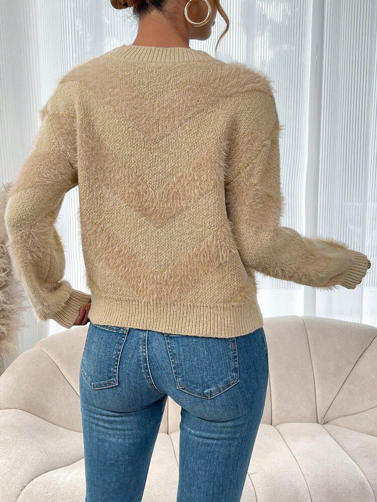 Women's Loose Fuzzy Sweater With Dropped Shoulder Knit Pullover Fall Winter Sweater