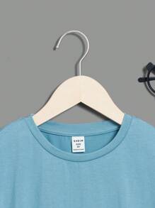 Tween Boy Casual Short Sleeve Round Neck T-Shirt With Letter Print, Youth - Baby Blue - View 3