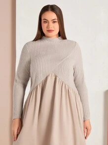 Mulvari Grote maten Vrouwen Kraag Kleurblok Lange mouwen Jurken