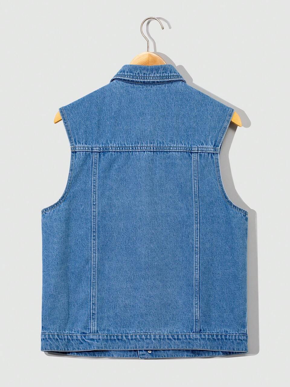 Teen Boys' Casual Washed Light Blue Distressed Denim Vest, Spring Summer