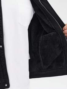 Manfinity Homme Men's Plus Size Button Up Denim Jacket - Black - View 4