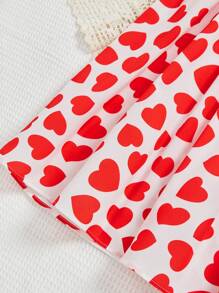 Vestido Para Adolescente De Cuello Envuelto Con Patrón De Corazones - Blanco - Ver 3