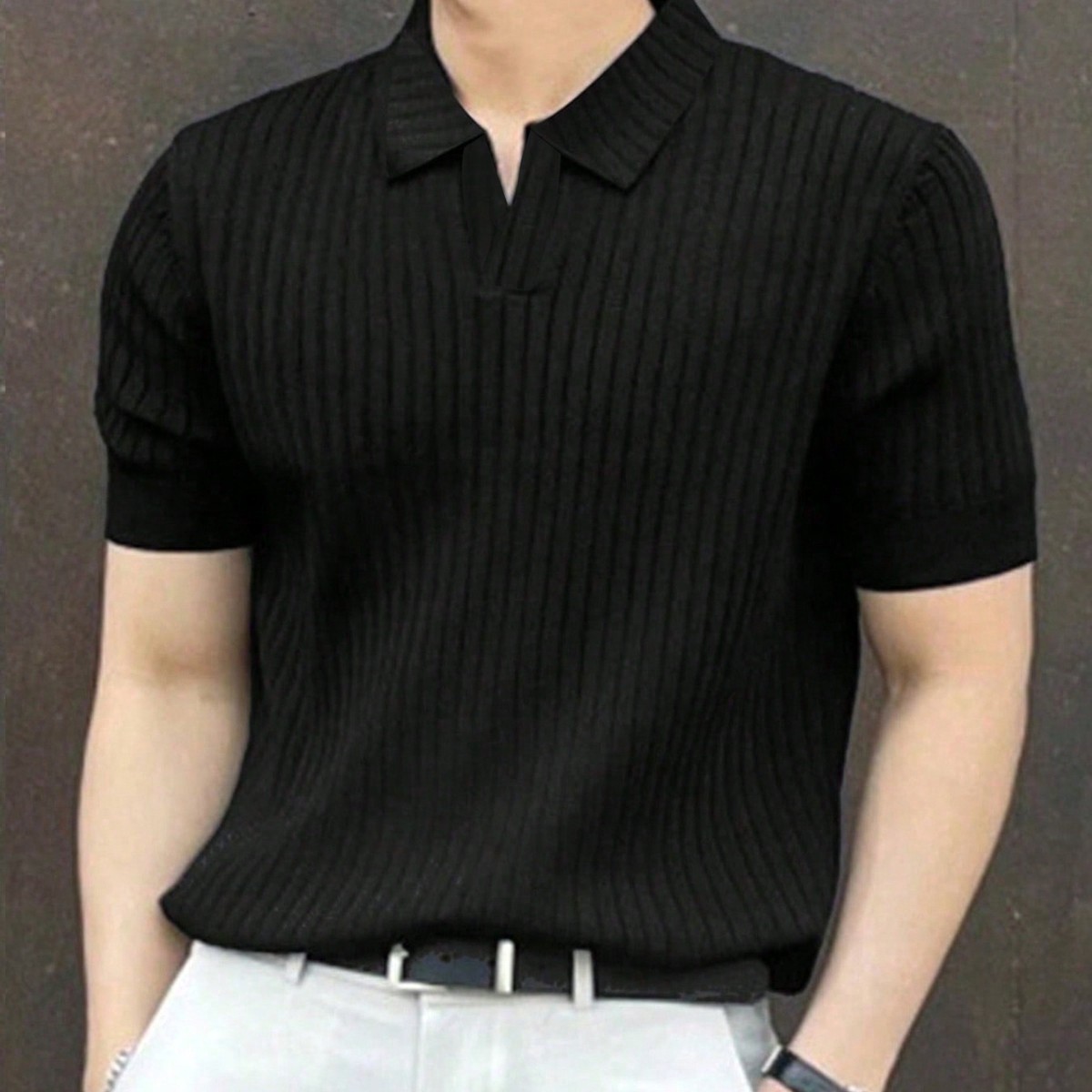 Camisa Polo Sólida A Rayas Para Hombres
