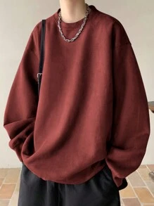 Manfinity Hypemode Loose Men's Solid Color Drop Shoulder Sweatshirt - Red - View 1