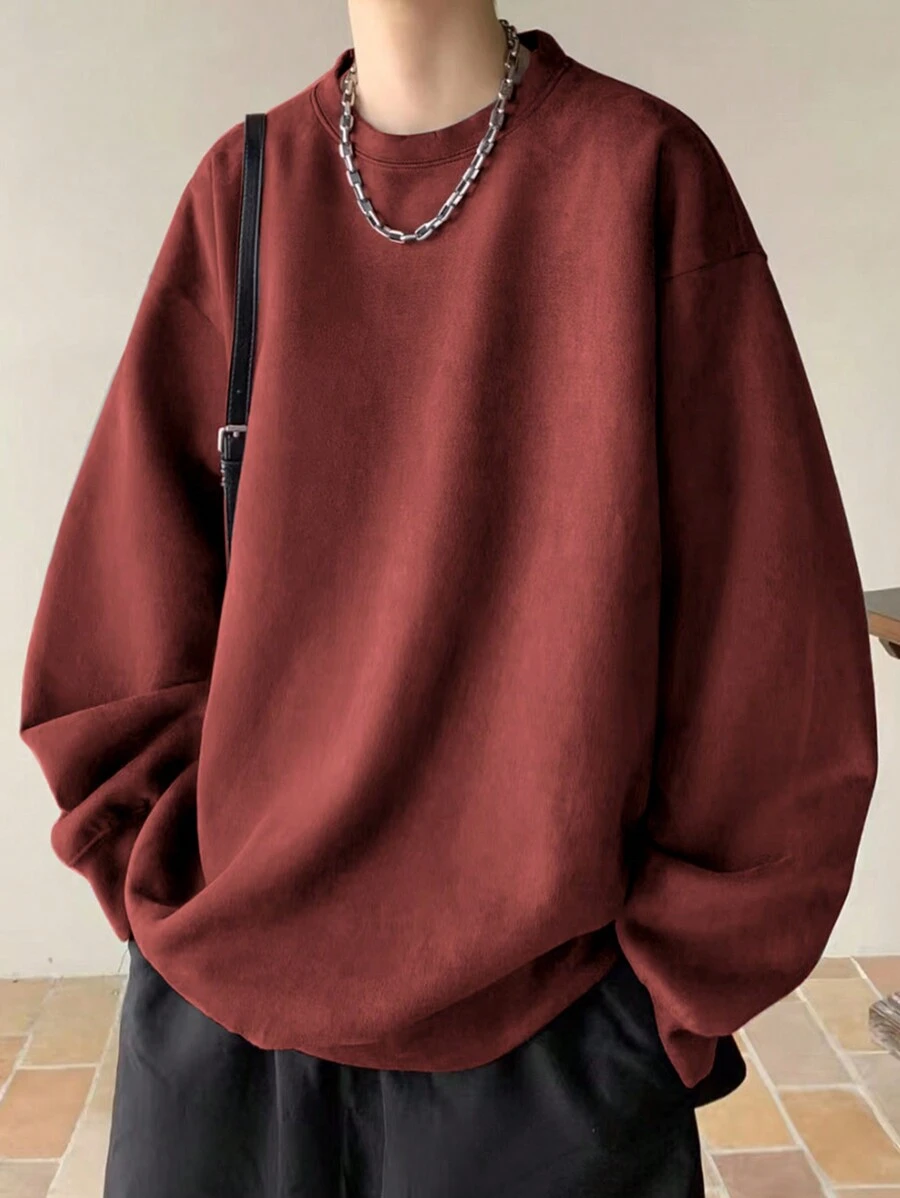 Manfinity Hypemode Loose Men's Solid Color Drop Shoulder Sweatshirt - Red - View 1