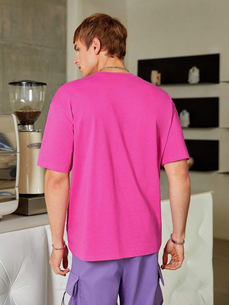 Loose Fit Men's Casual Cartoon & Letter Print Round Neck T-Shirt