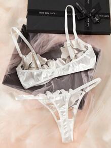 Crystal Vow Embroidered Mesh Sexy Lingerie Set Bridallingerie - White - View 2