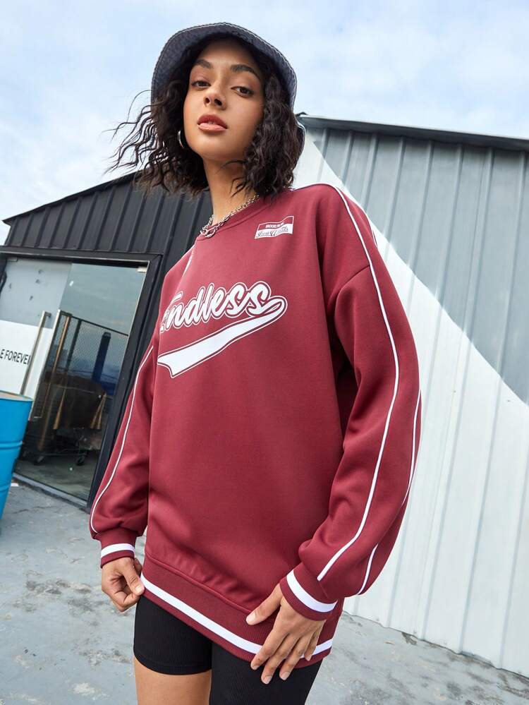 Men'S Letter Printed Color Blocked Striped Sweatshirt