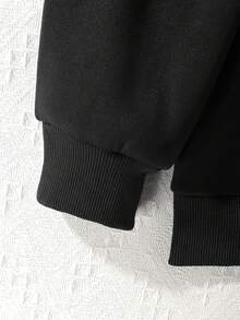 SHEIN EZwear 女式加大碼吉他字母印花下擺下垂寬鬆運動衫 - 黑色 - 查看 5