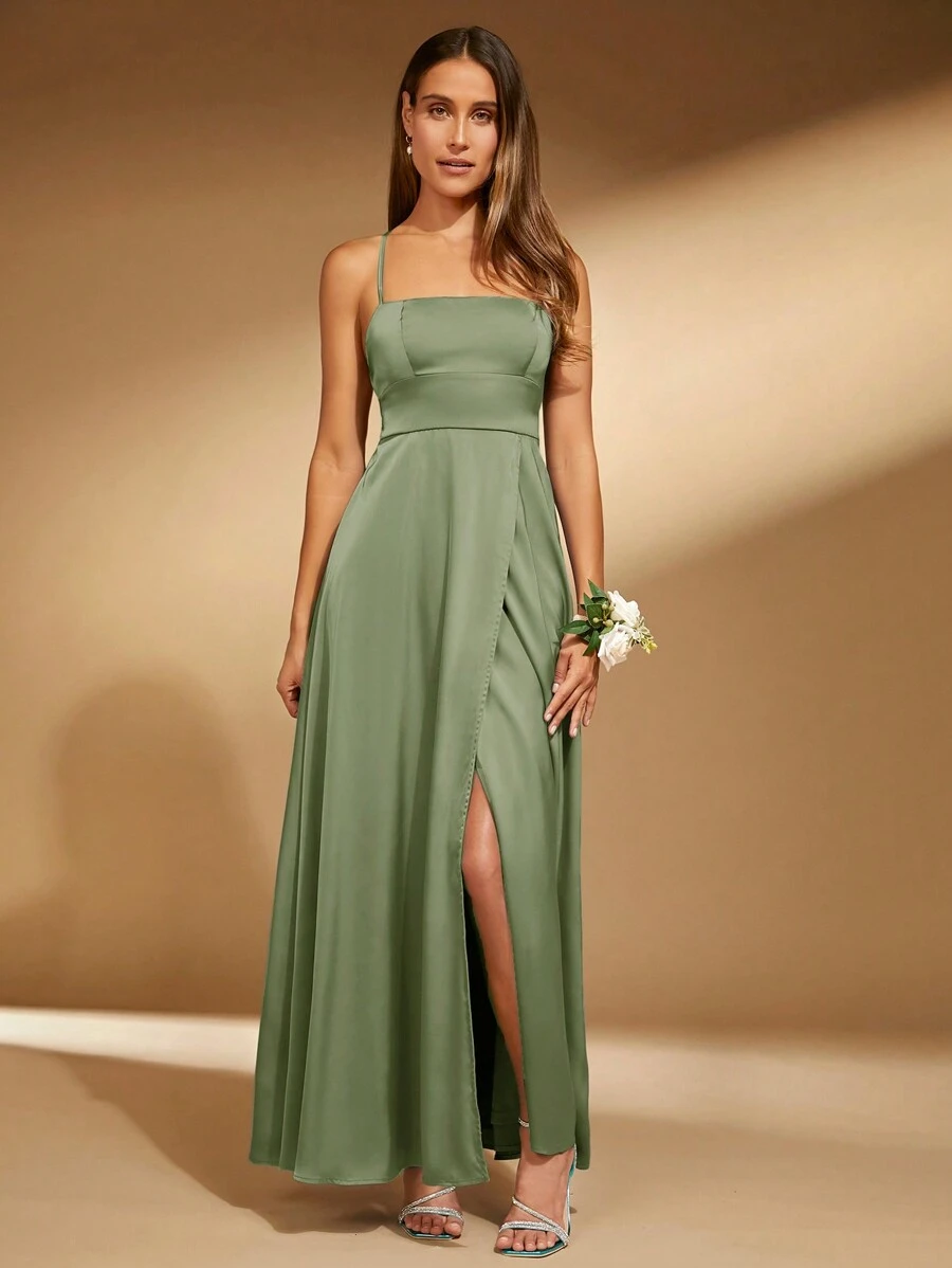 SHEIN Belle Váy phù dâu nữ hở lưng lớn và xẻ cao, váy thanh lịch