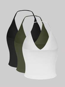 SHEIN Unity Solid Color Halter Neck Top - Multicolor - View 2