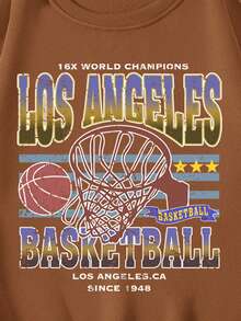 男士字母和籃球印花圓領運動衫 - 咖啡棕 - 查看 3