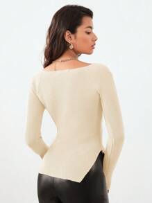 RueChic 長袖修身套頭毛衣 - 杏色 - 查看 2