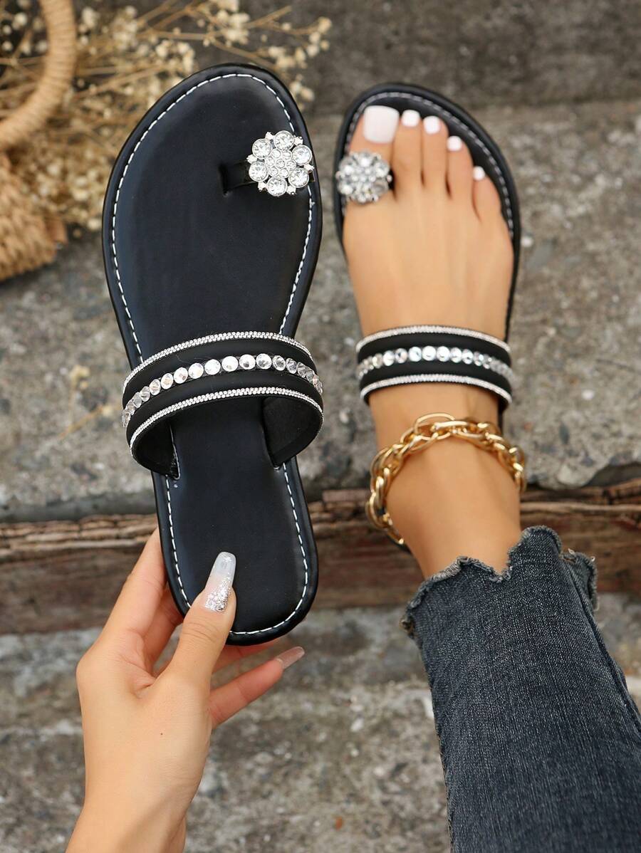 Của phụ nữ Đúng mốt Kích thước lớn Chóp giầy mở ra Dải mỏng Dép phẳng , Ngoài trời Sử dụng - màu đen - Xem 1