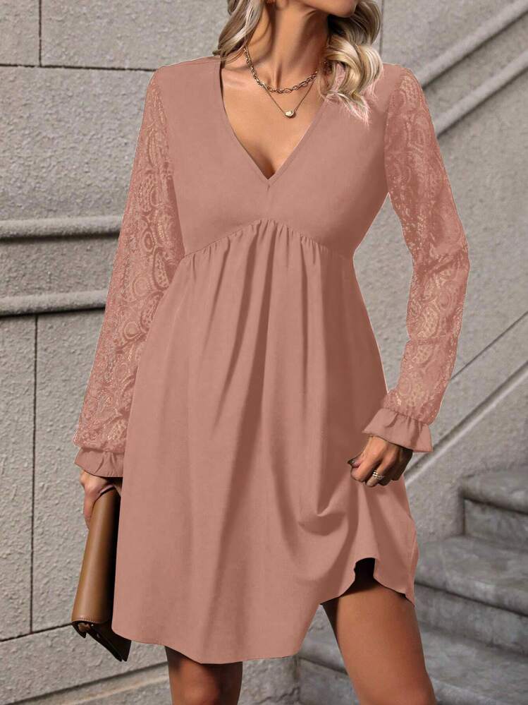 shein lace dress long sleeve SHEIN LUNE Women's Lace Long Sleeve Dress