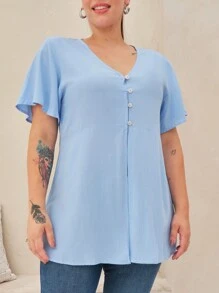 Kích thước lớn Áo cánh - Màu xanh lam - Xem 4