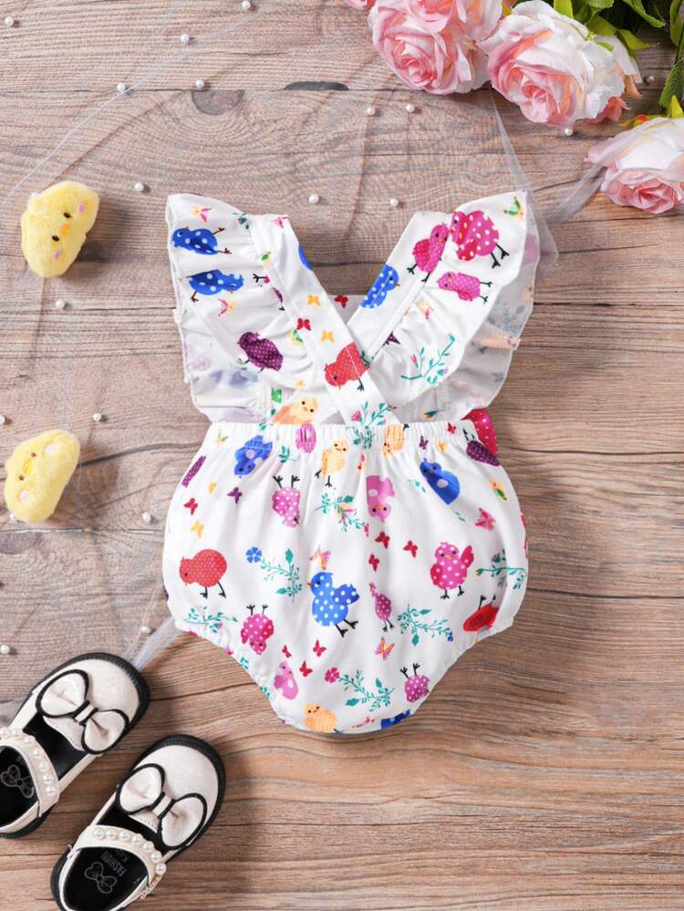 Baby Girls' Lovely Cartoon Printed Bodysuit For Summer