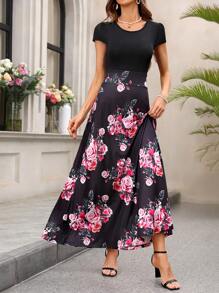 SHEIN Clasi 女士花卉印花拼接蓋袖連身裙 - 彩色 - 查看 5