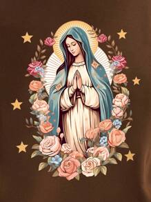 SHEIN EZwear 女士童貞瑪利亞圖案下垂肩毛衣 - 咖啡棕 - 查看 4