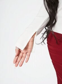 SHEIN SXY 女士破洞分裂圓領t恤 - 白色 - 查看 4