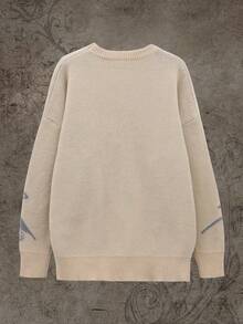 Áo len dệt kim cổ tròn dài tay phong cách đường phố Y2K cỡ lớn, rộng rãi, thường ngày, cho mùa đông - Màu be - Xem 2