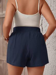 SHEIN VCAY Shorts De Talle Alto De Talla Grande Con Bolsillos Diagonales - Azul Marino - Ver 2