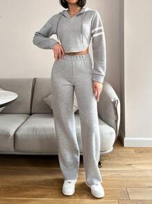 EURMUSE Women'S Drawstring Hoodie And Jogger Pants Two Piece Set - Grey - View 3