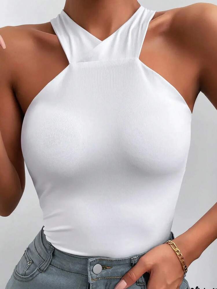 Women's Solid Color Open Back Tank Top With Bowknot