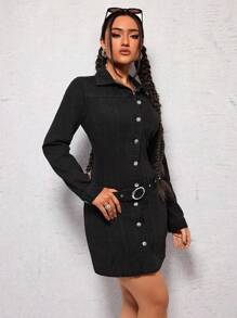 SHEIN ICON Vestido De Mezclilla Para Mujer Con Frente De Botones