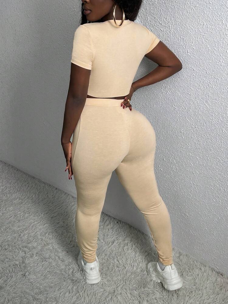 Knot Front Cropped Top And Leggings Two Piece Set