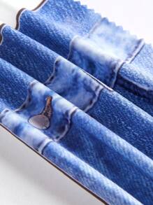 SHEIN Váy suông rộng cạp chun denim thời trang thường ngày cho bé gái trẻ mùa hè - Màu xanh lam - Xem 6