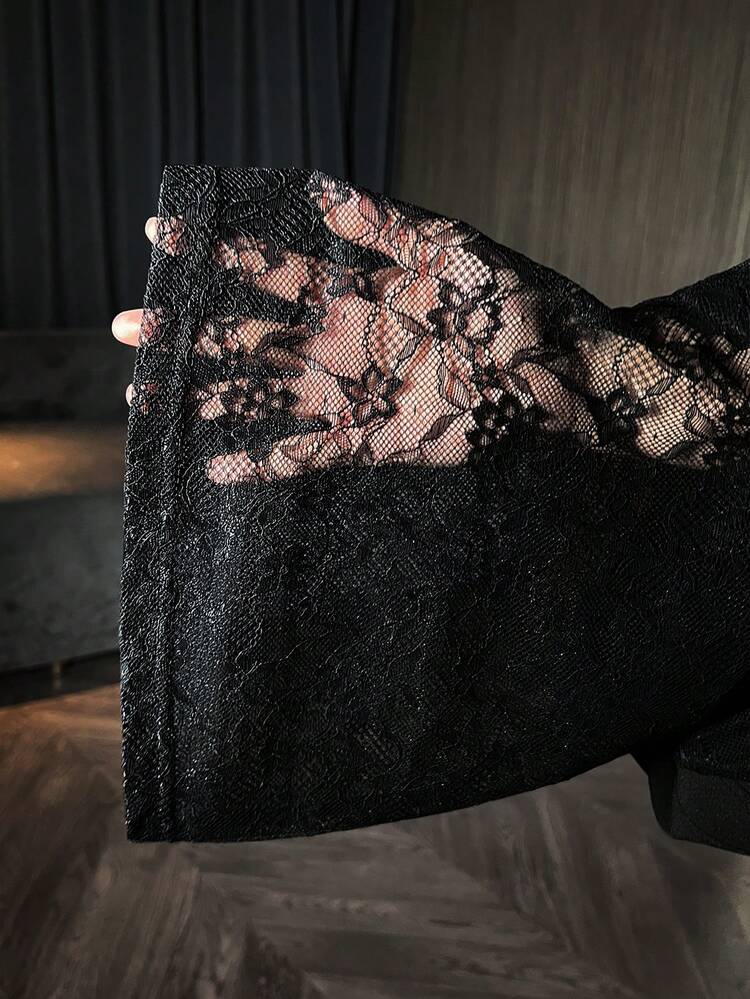 Black Lace See-Through Sexy Suspender Flare Jumpsuit New Year Valentine's Day Jumpsuit Party Jumpsuit Prom Jumpsuit Cocktail Party Jumpsuit